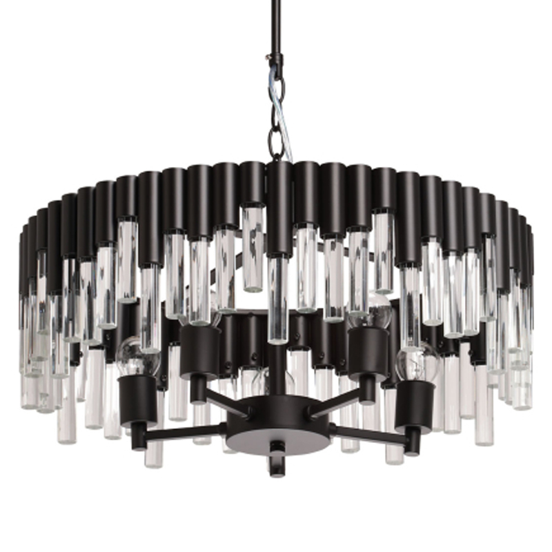 Люстра круглая из матового черного металла с подвесками из прозрачных стеклянных трубок Noir Tubes Черный Прозрачное Стекло во Владивостоке | Loft Concept 