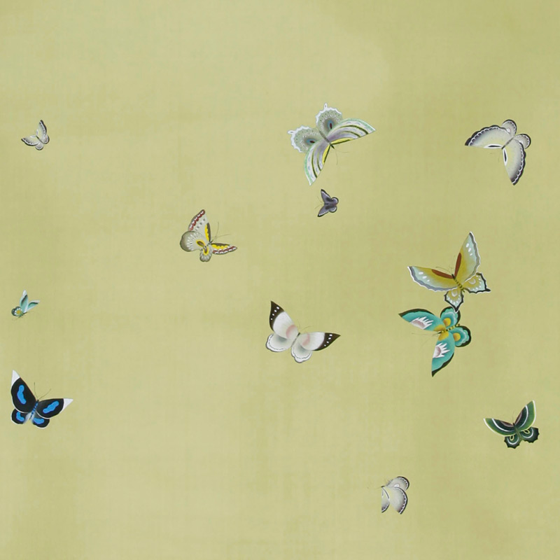 Обои ручная роспись Butterflies Special Colourway on Pea Green dyed silk Обои ручная роспись Butterflies Special Colourway on Pea Green dyed silk во Владивостоке | Loft Concept