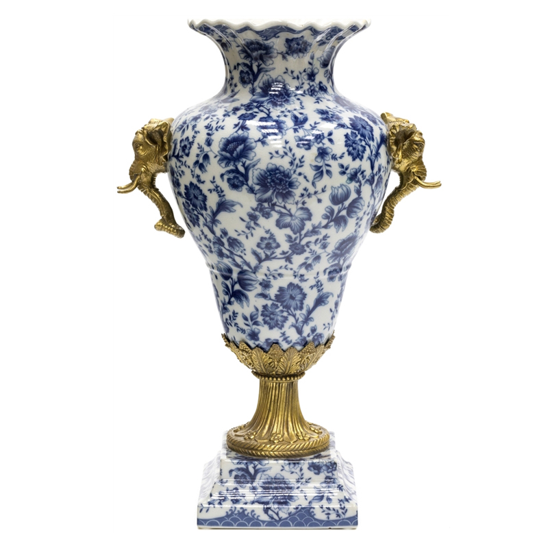 Ваза Bronze Elephant Heads Vase Бронза Белый Синий во Владивостоке | Loft Concept 