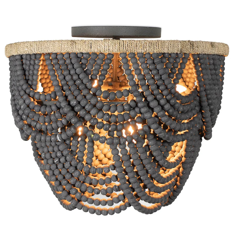 Круглый потолочный светильник с подвесками из круглых деревянных бусин Wooden Beads Black Ceiling Lamp Коричневый Черный Круглый потолочный светильник с подвесками из круглых деревянных бусин Wooden Beads Black Ceiling Lamp Коричневый Черный во Владивостоке | Loft Concept