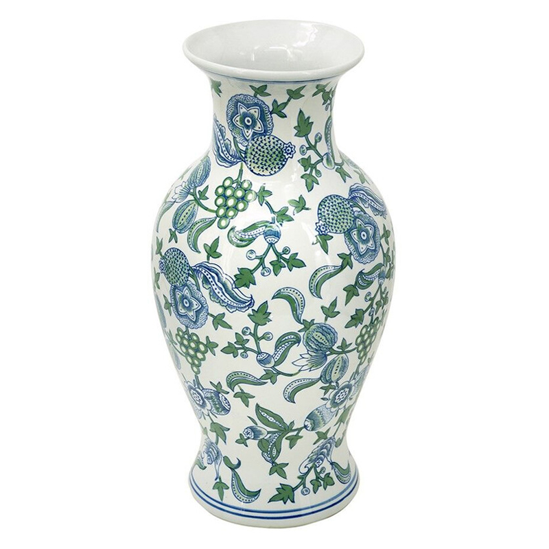 Ваза с зелено-голубым цветочным узором на белом фоне 47 см Blue & White Ornament Белый Синий Зеленый Ваза с зелено-голубым цветочным узором на белом фоне 47 см Blue & White Ornament Белый Синий Зеленый во Владивостоке | Loft Concept