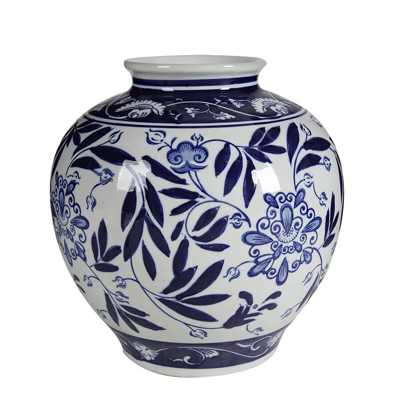 Ваза округлой формы с бело-синим цветочным орнаментом Blue & White Ornament Белый Синий Ваза округлой формы с бело-синим цветочным орнаментом Blue & White Ornament Белый Синий во Владивостоке | Loft Concept