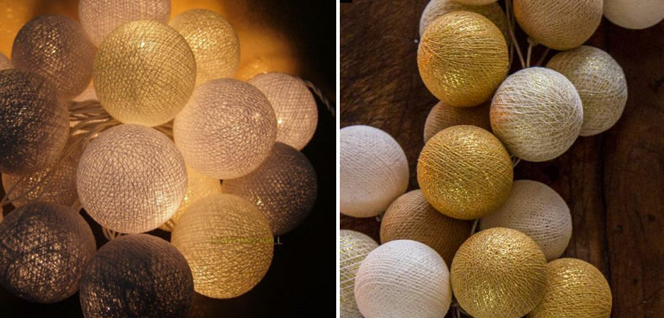 Гирлянда хлопковые фонарики Сotton Ball Gold Mix - Loft-Concept во Владивостоке