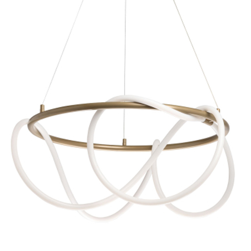 Люстра подвесная круглая золотого цвета с белыми изогнутыми световыми линиями Luke Lampco Tracer Lamp Белый Золотой во Владивостоке | Loft Concept 