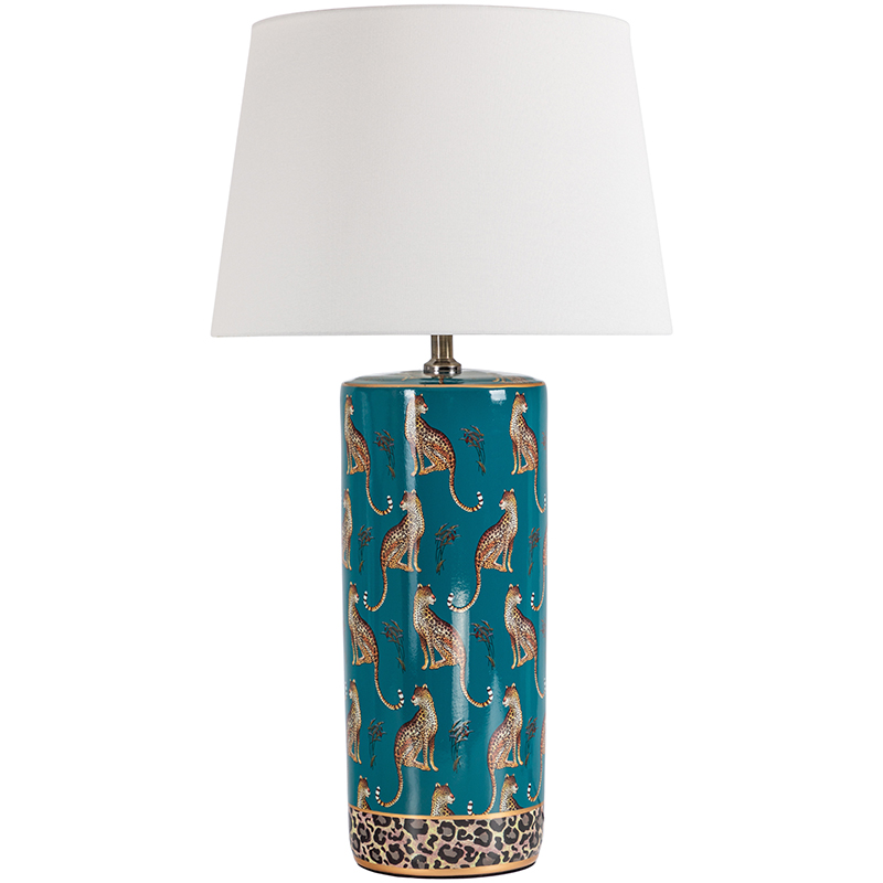 Настольная лампа с абажуром Leopard Lampshade Emerald Изумрудный Белый Коричневый во Владивостоке | Loft Concept 