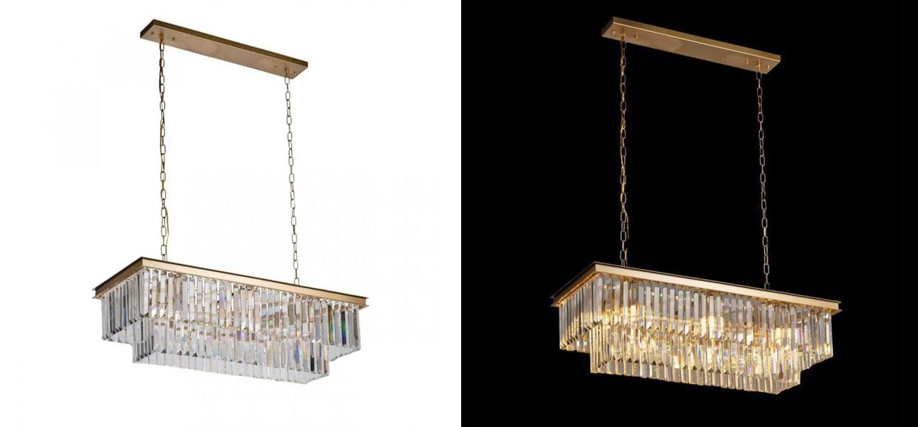 Прямоугольная Люстра Odeon GOLD iron Прозрачное Стекло Длина 80 см - фото