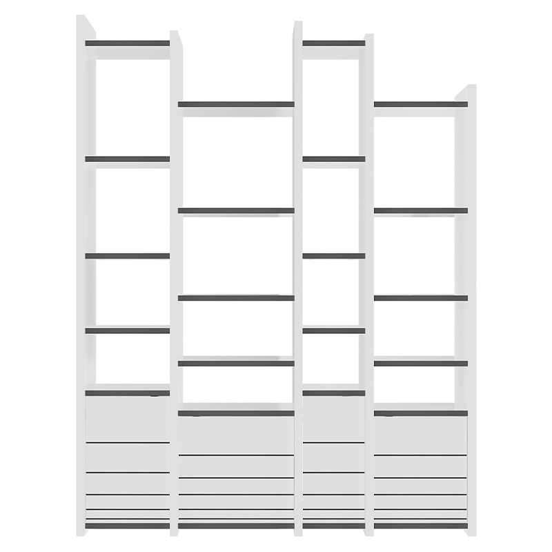 Стеллаж прямой ассиметричный с полками и 4-мя дверцами ARYA BOOKCASE WHITE Белый Серый Стеллаж прямой ассиметричный с полками и 4-мя дверцами ARYA BOOKCASE WHITE Белый Серый во Владивостоке | Loft Concept