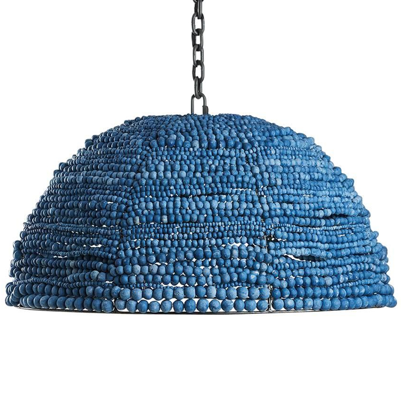Люстра с плафоном в виде купола синяя Wooden Beads Chandelier Blue Синий Темный хром Люстра с плафоном в виде купола синяя Wooden Beads Chandelier Blue Синий Темный хром во Владивостоке | Loft Concept