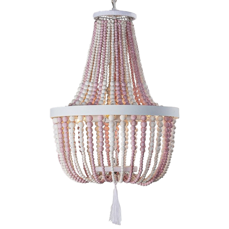 Люстра каплевидной формы украшенная круглыми бусинами розовая Wooden Pink Chandelier Белый Розовый во Владивостоке | Loft Concept 