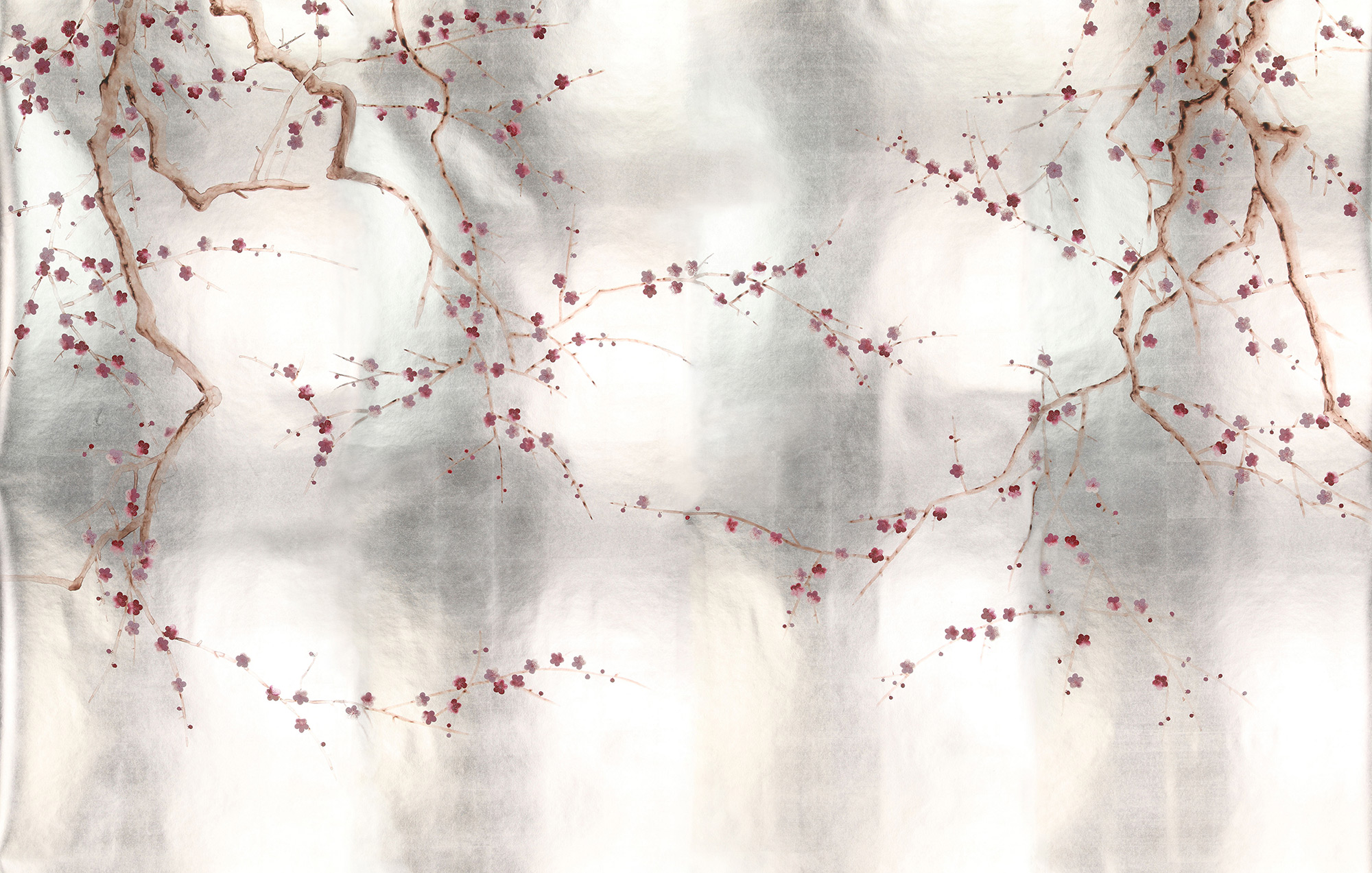Обои ручная роспись Plum Blossom Blossom on Tarnished Silver gilded paper Обои ручная роспись Plum Blossom Blossom on Tarnished Silver gilded paper - постер Loft-Concept во Владивостоке