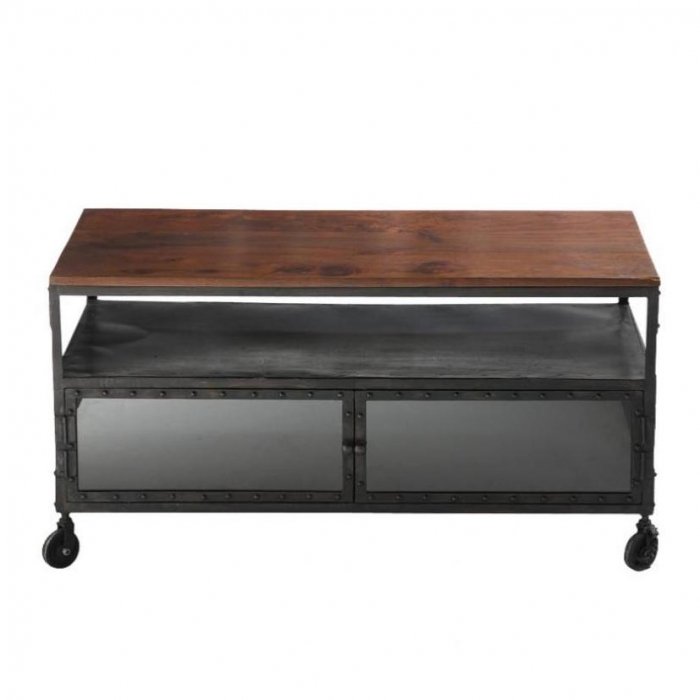 Тумба в стиле Индастриал на колёсах Industrial Bar Oak Chest mini Черный во Владивостоке | Loft Concept 