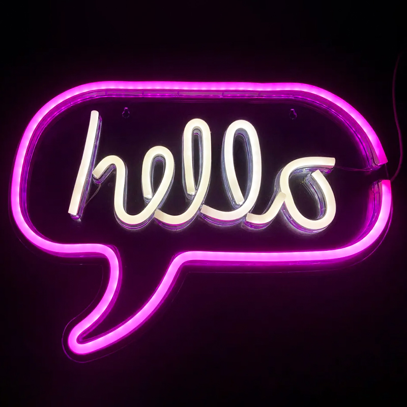 Неоновая настенная лампа Hello Neon Wall Lamp Розовый Белый Неоновая настенная лампа Hello Neon Wall Lamp Розовый Белый во Владивостоке | Loft Concept