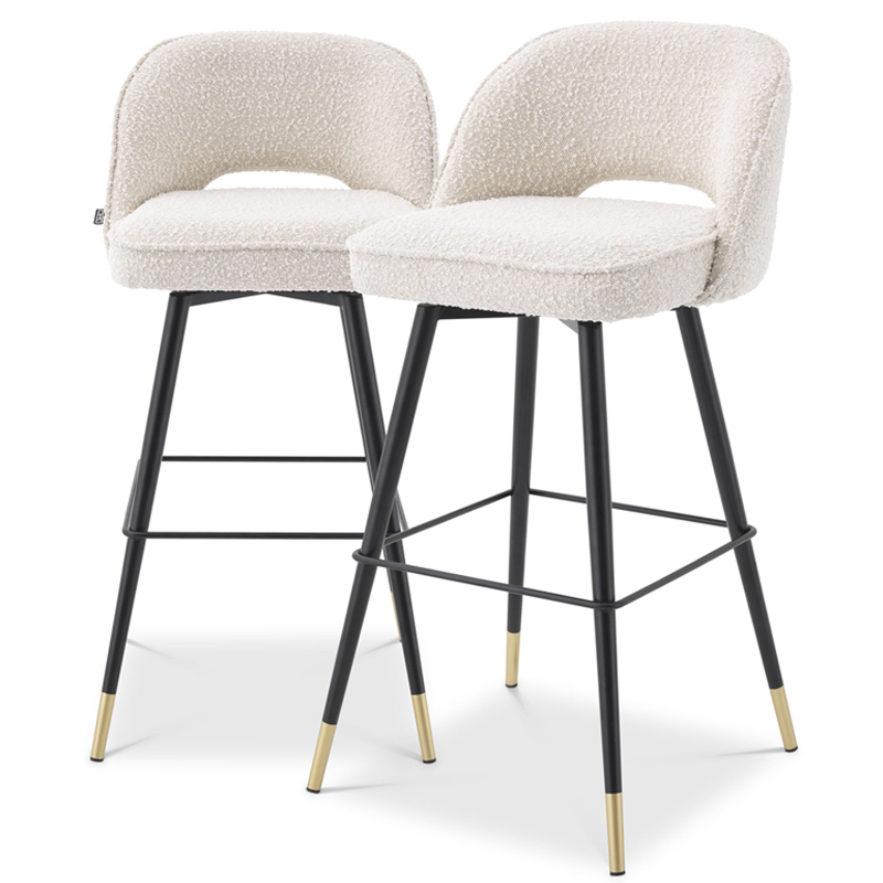 Комплект барных стульев Eichholtz Bar Stool Cliff set of 2 Boucle cream Кремовый Черный Латунь Комплект барных стульев Eichholtz Bar Stool Cliff set of 2 Boucle cream Кремовый Черный Латунь во Владивостоке | Loft Concept