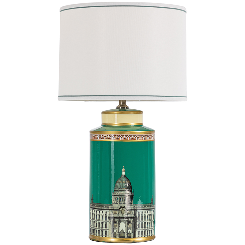 Настольная лампа Old Town Green Lampshade Белый Зеленый Золотой Настольная лампа Old Town Green Lampshade Белый Зеленый Золотой во Владивостоке | Loft Concept