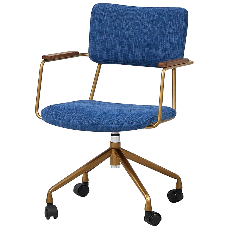 Кресло на колесах Ryan Loft Chair Blue Синий Коричневый Золотой во Владивостоке | Loft Concept 