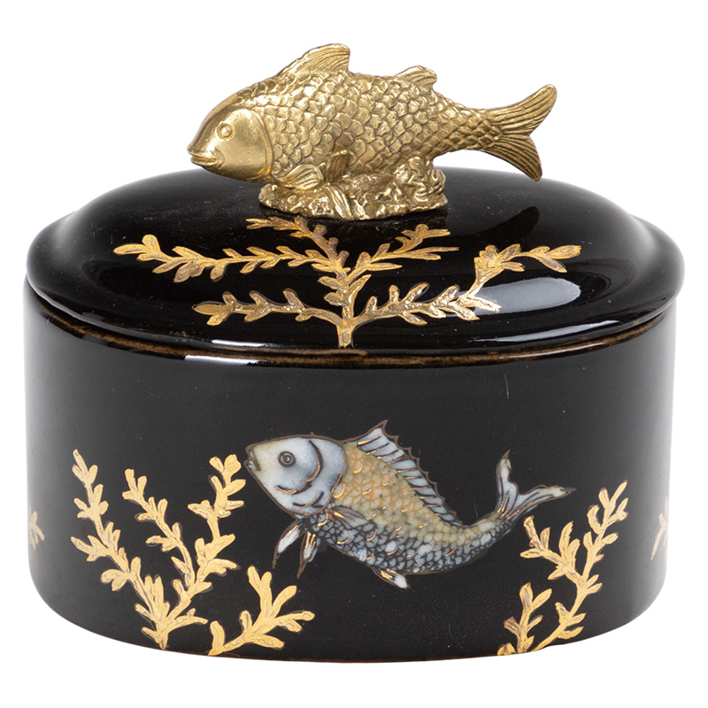 Шкатулка черная фарфоровая Золотая Рыбка Gold fish Черный Золотой Шкатулка черная фарфоровая Золотая Рыбка Gold fish Черный Золотой во Владивостоке | Loft Concept