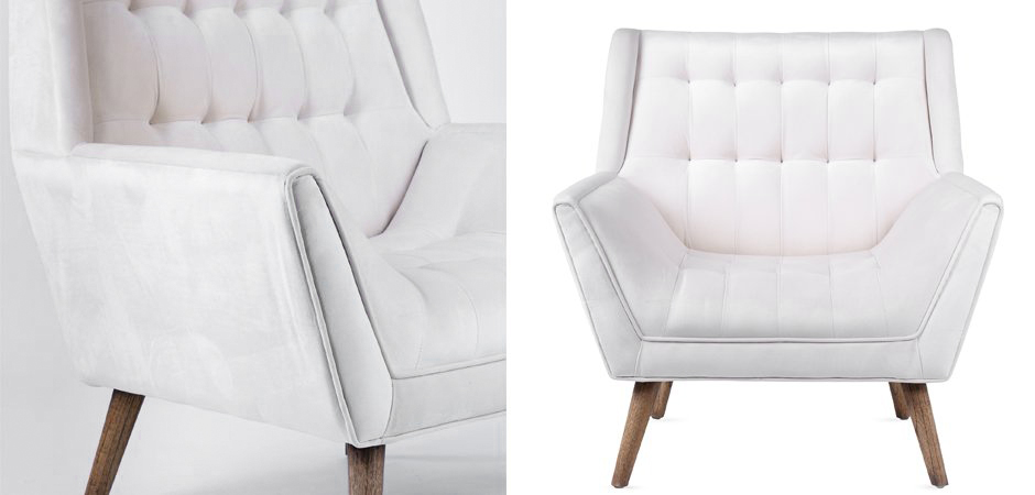Кресло Danish Modern Armchair Tufted Accent белый велюр Кресло Danish Modern Armchair Tufted Accent белый велюр - Loft-Concept во Владивостоке