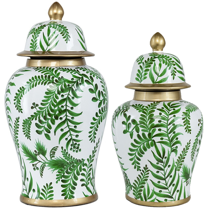 Ваза с крышкой Green Plant Vase Белый Зеленый Золотой Ваза с крышкой Green Plant Vase Белый Зеленый Золотой во Владивостоке | Loft Concept
