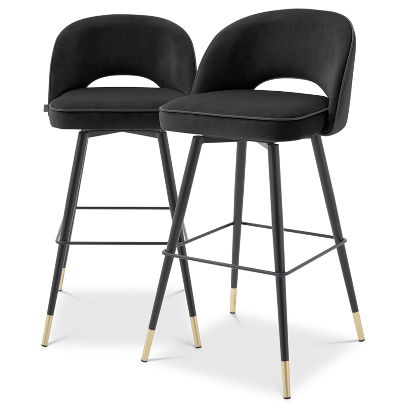 Комплект барных стульев Eichholtz Bar Stool Cliff set of 2 black Черный Латунь Комплект барных стульев Eichholtz Bar Stool Cliff set of 2 black Черный Латунь во Владивостоке | Loft Concept