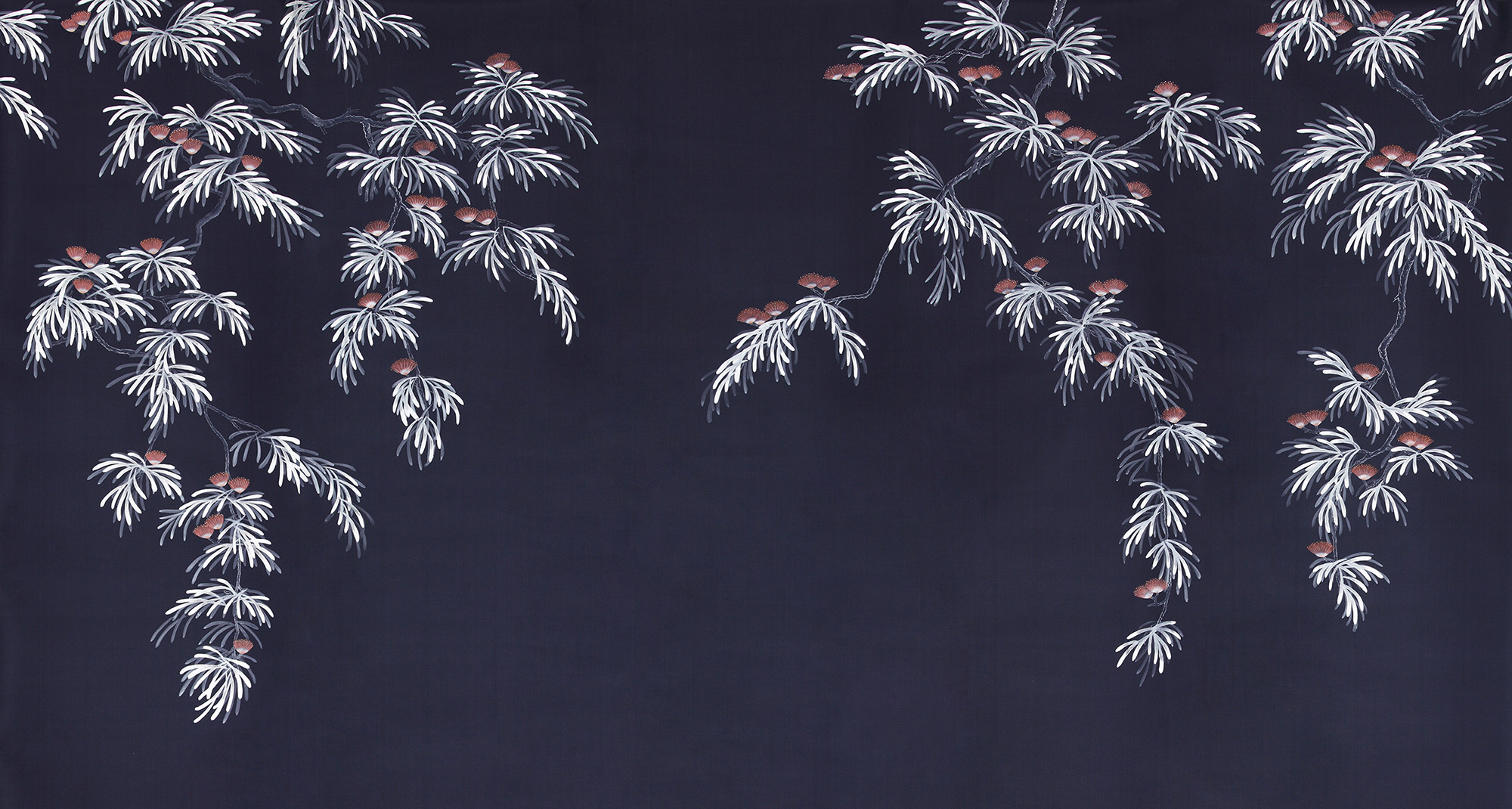 Обои ручная роспись Silk Tree Special Colourway on Empire Blue dyed silk - постер Loft-Concept во Владивостоке