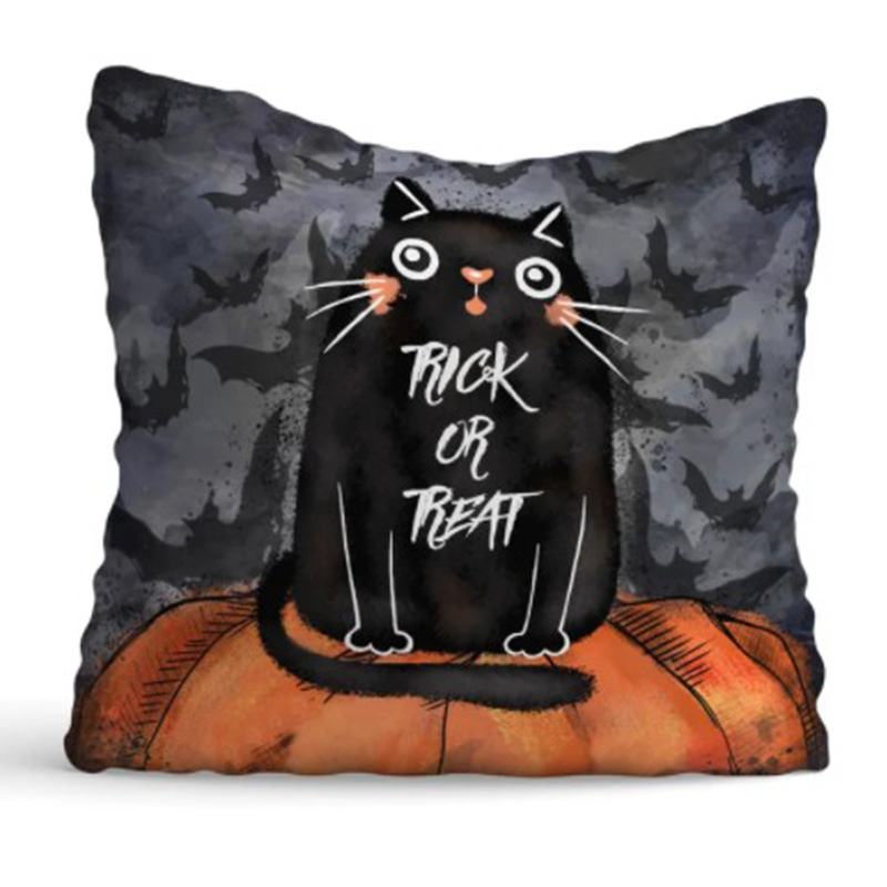 Подушка Halloween Trick or Treat Cat Черный Оранжевый Серый Подушка Halloween Trick or Treat Cat Черный Оранжевый Серый во Владивостоке | Loft Concept