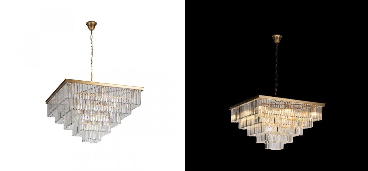 Квадратная Люстра Odeon GOLD iron Five layers Прозрачное Стекло 80х80 - фото №1