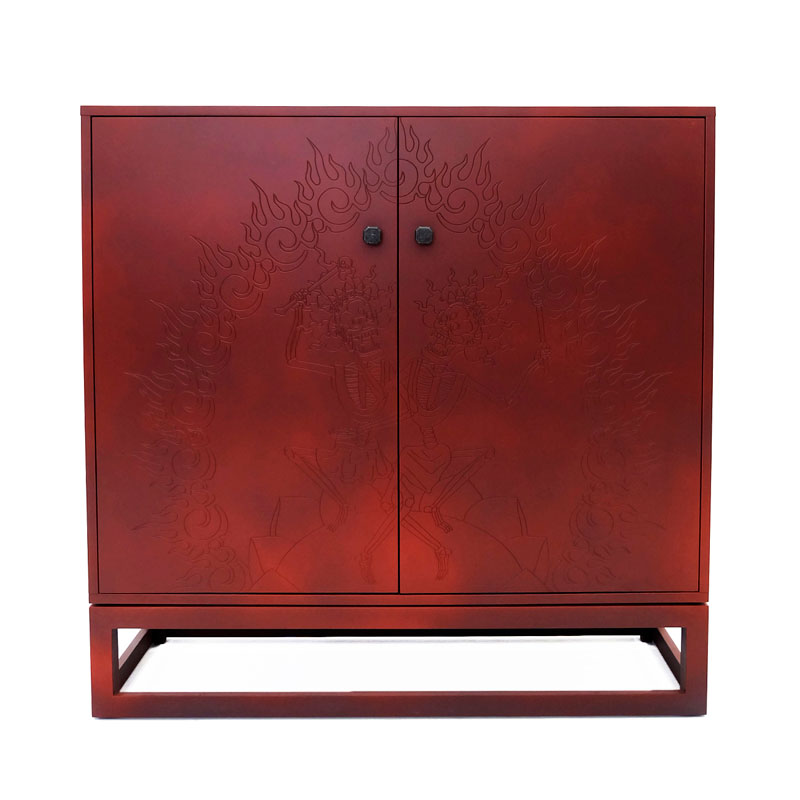 Красный комод с рельефным рисунком Red Dresser India Красный Красный комод с рельефным рисунком Red Dresser India Красный во Владивостоке | Loft Concept
