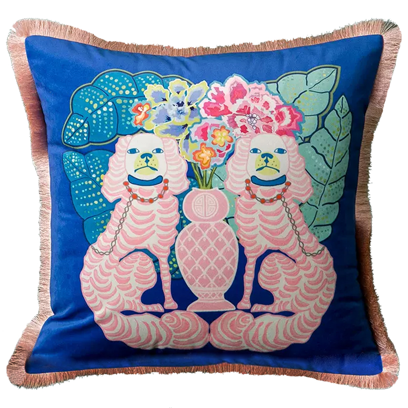 Декоративная подушка Two Pink Dogs on Blue Cushion Синий Розовый Мульти Декоративная подушка Two Pink Dogs on Blue Cushion Синий Розовый Мульти во Владивостоке | Loft Concept