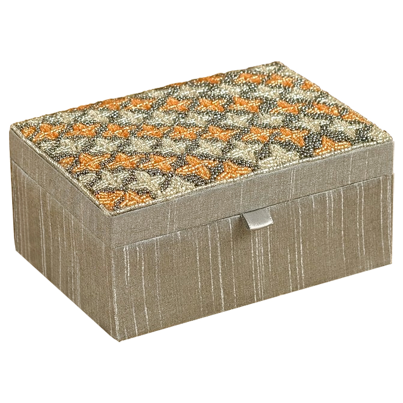 Шкатулка с вышивкой из бисера Sutara Beads Embroidery Box Серебряный Оранжевый Бежевый Шкатулка с вышивкой из бисера Sutara Beads Embroidery Box Серебряный Оранжевый Бежевый во Владивостоке | Loft Concept