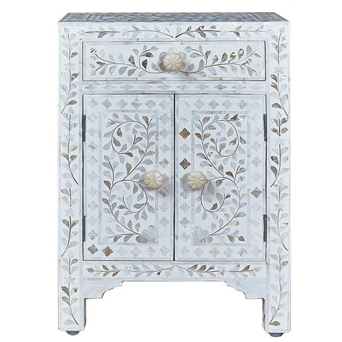 Тумба инкрустация перламутром Inlaid Bone Soft pearl Белый Голубой пастельный Тумба инкрустация перламутром Inlaid Bone Soft pearl Белый Голубой пастельный во Владивостоке | Loft Concept
