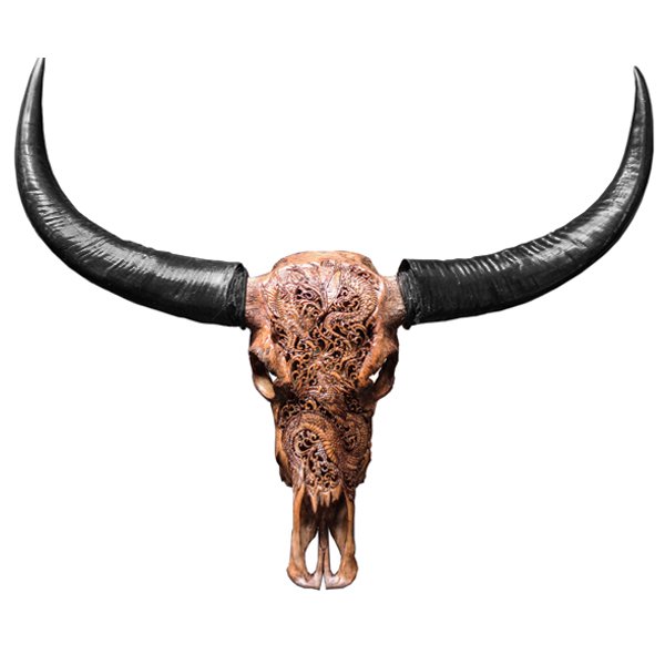 Череп буйвола Buffalo Skull Dragon резьба по кости Коричневый во Владивостоке | Loft Concept 