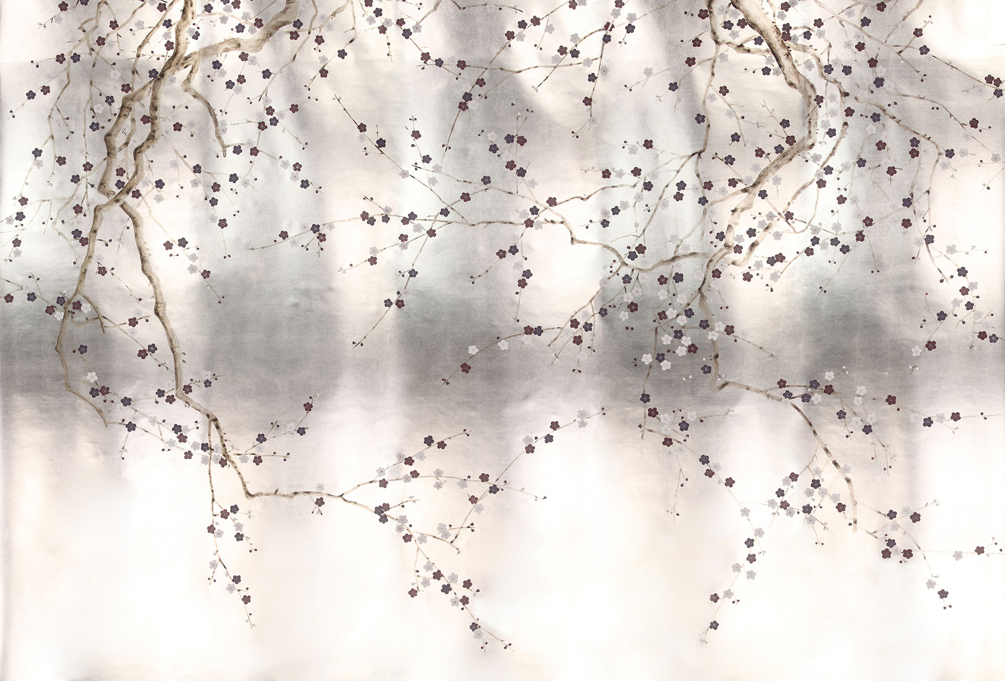 Обои ручная роспись Plum Blossom Lavender on Tarnished Silver gilded paper Обои ручная роспись Plum Blossom Lavender on Tarnished Silver gilded paper - постер Loft-Concept во Владивостоке