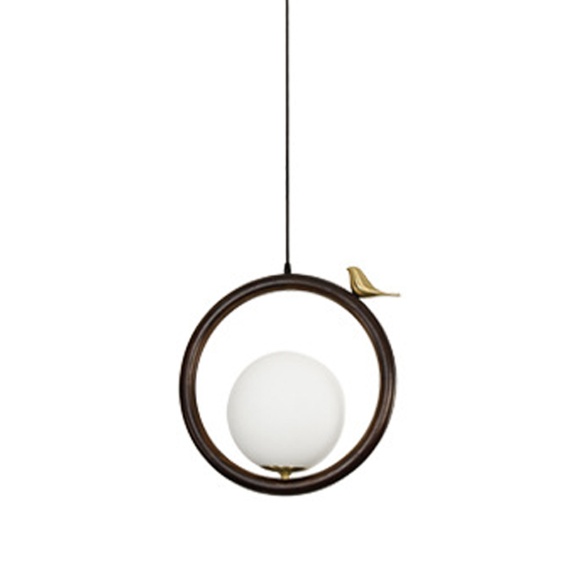 Светильник с птичкой Bird Wood Ring Hanging Lamp Латунь Белый Коричневый Светильник с птичкой Bird Wood Ring Hanging Lamp Латунь Белый Коричневый во Владивостоке | Loft Concept