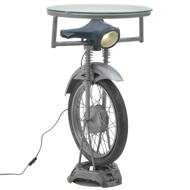 Круглый обеденный стол с подстольем в виде мопеда с подсветкой Motorbike Shaped Side Table Серый Черный Серо-голубой Круглый обеденный стол с подстольем в виде мопеда с подсветкой Motorbike Shaped Side Table Серый Черный Серо-голубой во Владивостоке | Loft Concept