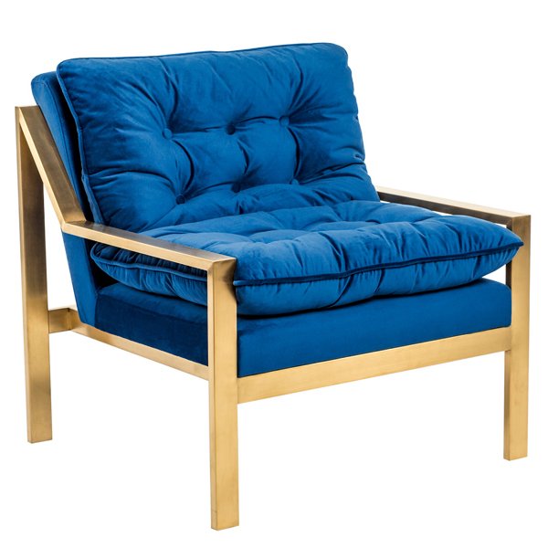 Кресло Accent Velvet Armchair Золотой Синий Кресло Accent Velvet Armchair Золотой Синий во Владивостоке | Loft Concept