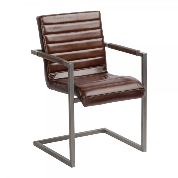 Стул с подлокотниками Leather Metal Коричневый Графит во Владивостоке | Loft Concept 