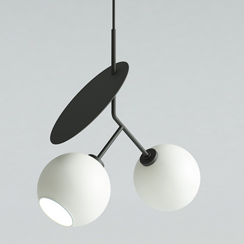 Подвесной светильник Cherry Pendant Double Black Белое матовое стекло Черный во Владивостоке | Loft Concept 