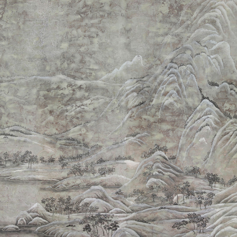 Обои ручная роспись A Thousand Li of Rivers and Mountains Colourway SC-102 on Sterling Silver gilded paper with pearlescent antiquing Обои ручная роспись A Thousand Li of Rivers and Mountains Colourway SC-102 on Sterling Silver gilded paper with pearlescent antiquing во Владивостоке | Loft Concept