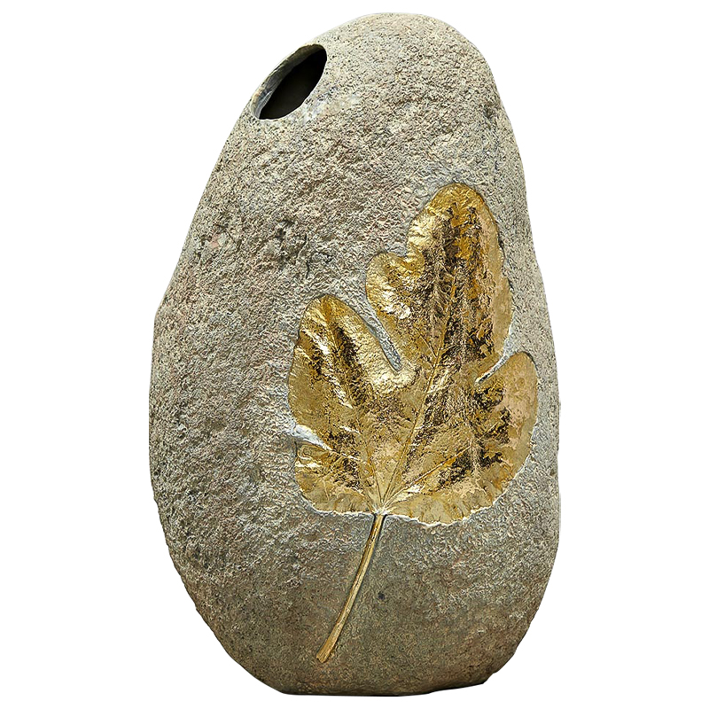Ваза Golden Stone Leaf Vase имитация камня Бежево-серый Золотой Ваза Golden Stone Leaf Vase имитация камня Бежево-серый Золотой во Владивостоке | Loft Concept