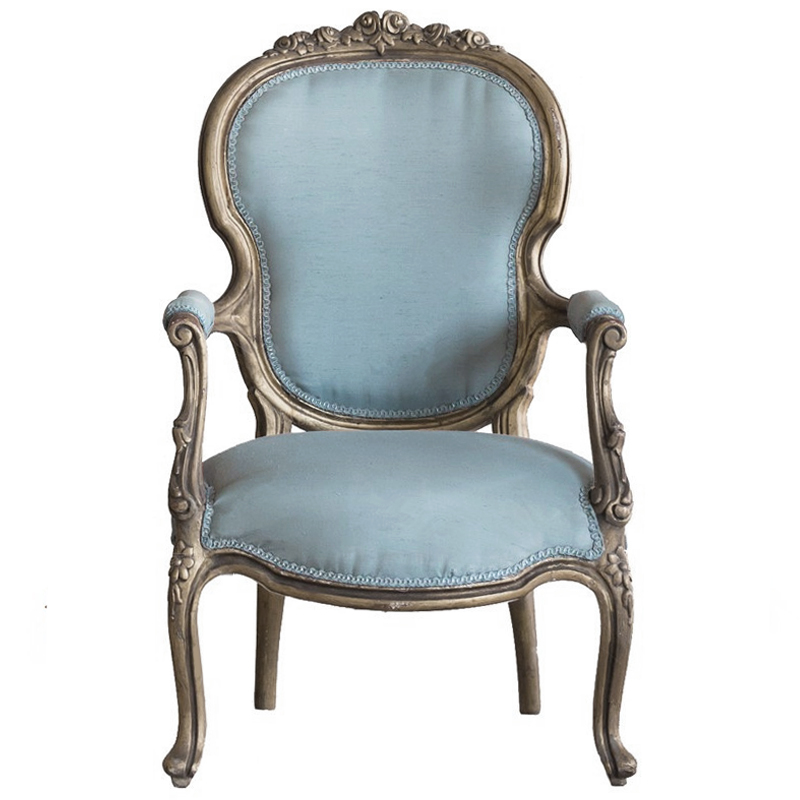 Кресло Arm Carved Chair blue linen Голубой пастельный Темный дуб Кресло Arm Carved Chair blue linen Голубой пастельный Темный дуб во Владивостоке | Loft Concept