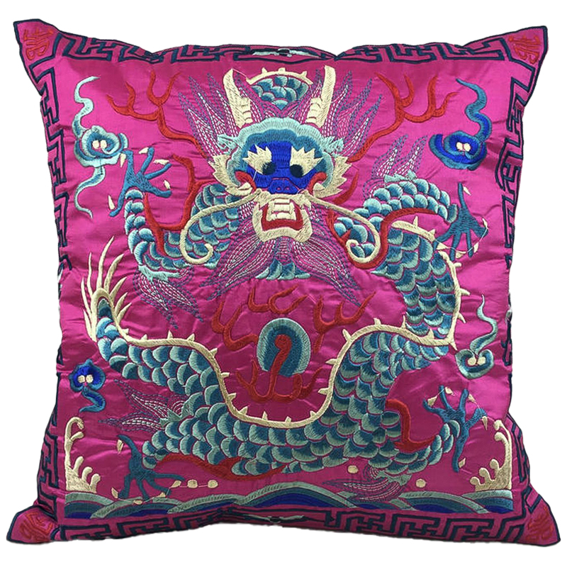 Декоративная подушка с вышивкой Chinese Dragon Pink Розовый Мульти Декоративная подушка с вышивкой Chinese Dragon Pink Розовый Мульти во Владивостоке | Loft Concept
