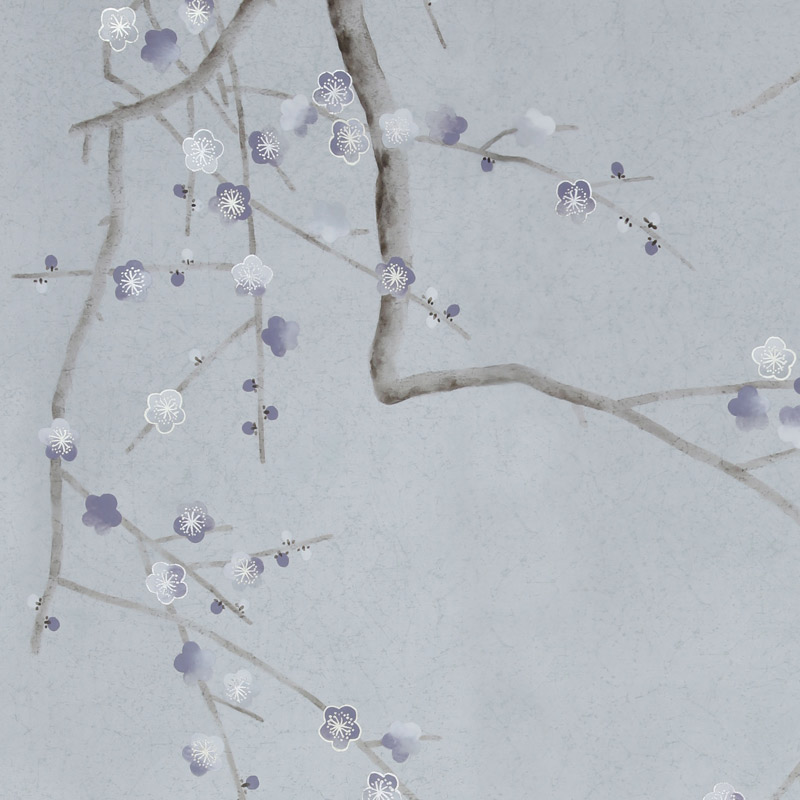 Обои ручная роспись Plum Blossom Special Colourway on Crackled Silver metallic silk Обои ручная роспись Plum Blossom Special Colourway on Crackled Silver metallic silk во Владивостоке | Loft Concept