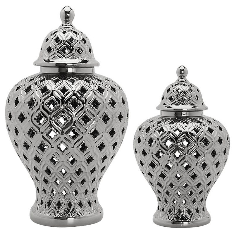 Ваза с крышкой Ceramic Silver Carving Vase Серебряный Ваза с крышкой Ceramic Silver Carving Vase Серебряный во Владивостоке | Loft Concept