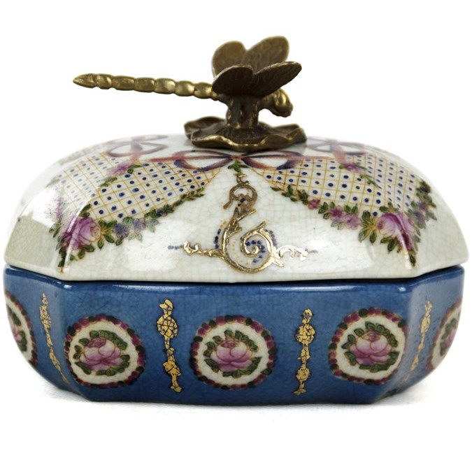 Шкатулка Box Floral Ornament Белый Бронза Синий Шкатулка Box Floral Ornament Белый Бронза Синий во Владивостоке | Loft Concept