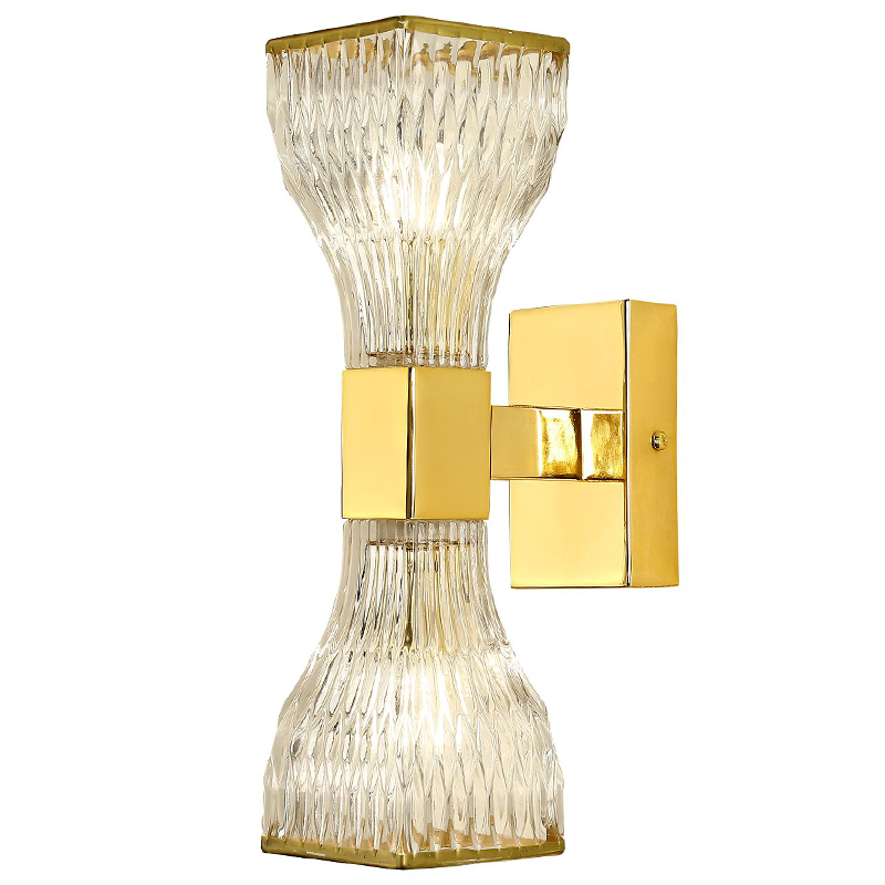Бра с двумя плафонами из рельефного стекла GLASS HORN Gold Прозрачный Золотой во Владивостоке | Loft Concept 