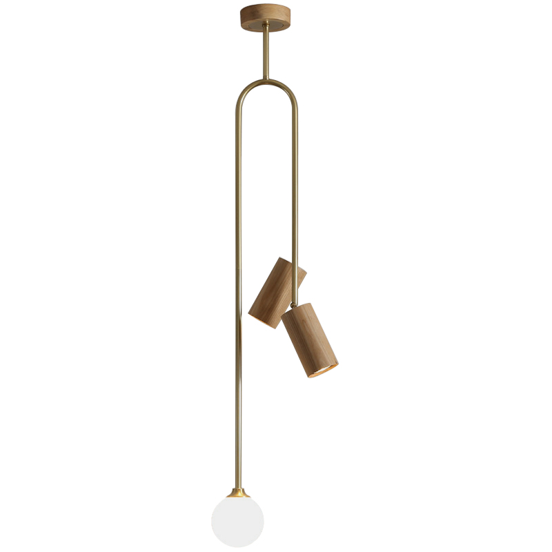Потолочный светильник Ando Wooden Metal Brass Light 3 плафона Древесина Коричневый Латунь Потолочный светильник Ando Wooden Metal Brass Light 3 плафона Древесина Коричневый Латунь во Владивостоке | Loft Concept