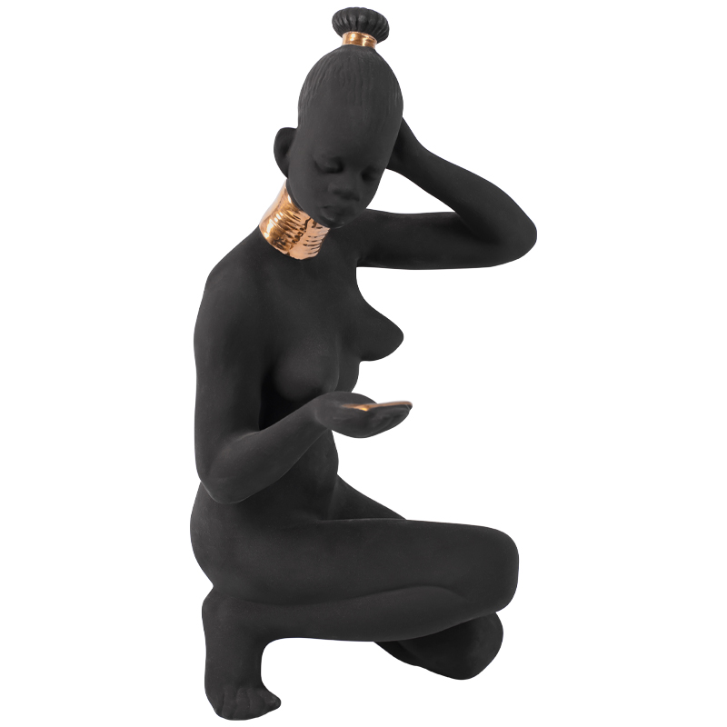 Статуэтка African Woman Sitting Statuette Черный Золотой Статуэтка African Woman Sitting Statuette Черный Золотой во Владивостоке | Loft Concept