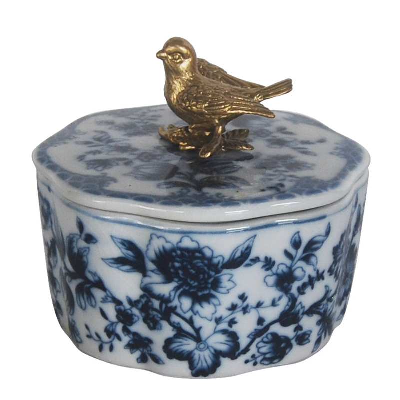 Шкатулка Blue and Bronze Bird Бронза Синий Белый Шкатулка Blue and Bronze Bird Бронза Синий Белый во Владивостоке | Loft Concept