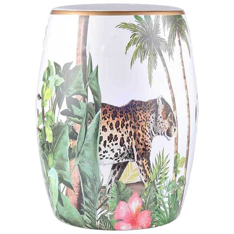 Керамический табурет Leopard Tropical Animal Ceramic Stool White Белый Зеленый Коричневый Керамический табурет Leopard Tropical Animal Ceramic Stool White Белый Зеленый Коричневый во Владивостоке | Loft Concept