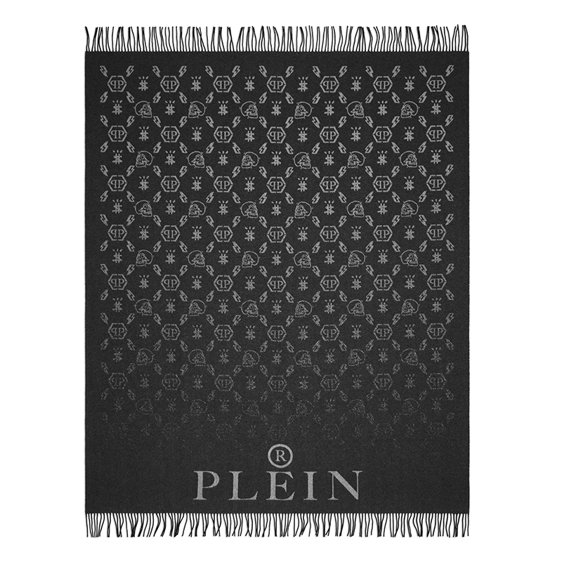 Плед Philipp Plein Plaid Cashmere Monogram Черный Серый во Владивостоке | Loft Concept 